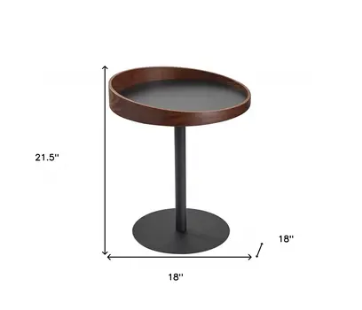22" Black And Walnut Wood And Metal Round Pedestal End Table