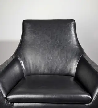 33" Black and Silver Faux Leather Distressed Arm Chair