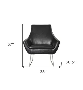 33" Black and Silver Faux Leather Distressed Arm Chair