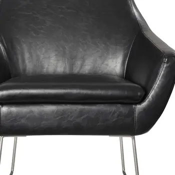33" Black and Silver Faux Leather Distressed Arm Chair