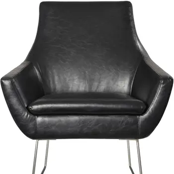 33" Black and Silver Faux Leather Distressed Arm Chair