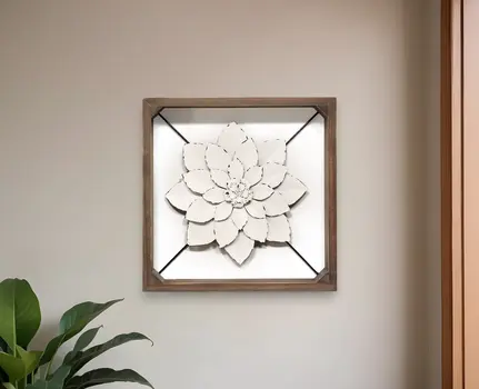 White Metal & Wood Framed Wall Flower