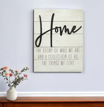 Home White Wood Metal Wall Decor