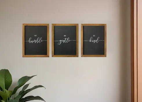 Set of Three Be Kind Be Gentle Be Humble Brown Wood Frame Wall Decor
