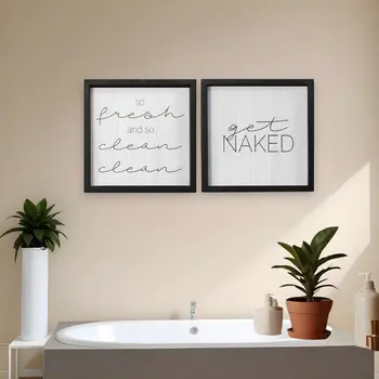 Set of Two Square Get Naked Black Framed Text Wall Decor