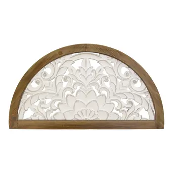 Distressed White And Natural Wood Scroll Design Over Door Wall Hanging