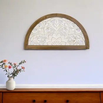 Distressed White And Natural Wood Scroll Design Over Door Wall Hanging