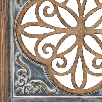 Distressed Blue Enamel Metal And Wood Framed Wall Art