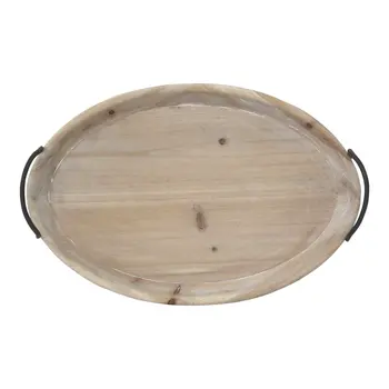 18" Natural Oval Wood Indoor Outdoor Lazy Susan With Handles