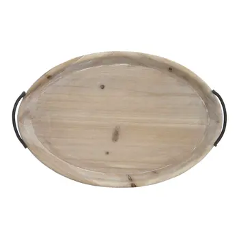 18" Natural Oval Wood Indoor Outdoor Lazy Susan With Handles
