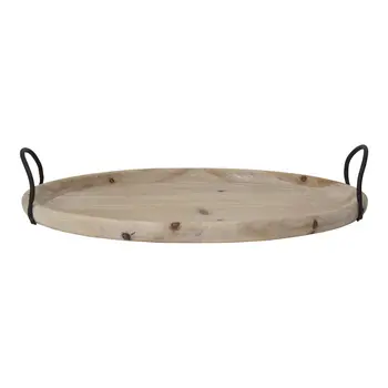 18" Natural Oval Wood Indoor Outdoor Lazy Susan With Handles