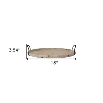 18" Natural Oval Wood Indoor Outdoor Lazy Susan With Handles