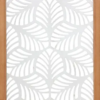 25" X 10" White and Natural Leaf Floral Wood and Metal Wall Decor