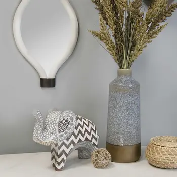 8" Brown Gray And White Resin Elephant Tabletop Sculpture