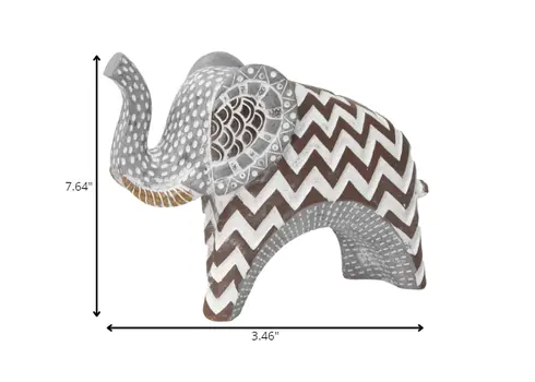 8" Brown Gray And White Resin Elephant Tabletop Sculpture