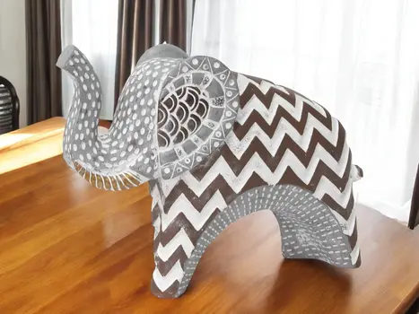 8" Brown Gray And White Resin Elephant Tabletop Sculpture