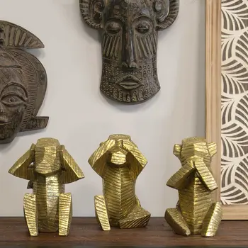 Set of Three 7" Gold Resin Tabletop Sculpture
