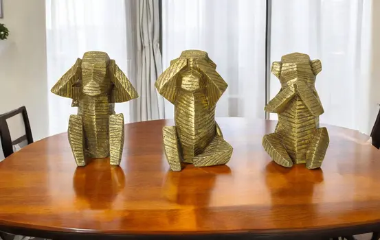 Set of Three 7" Gold Resin Tabletop Sculpture