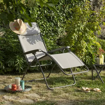 27" Ivory Steel Outdoor Zero Gravity Chair with Ivory Cushion