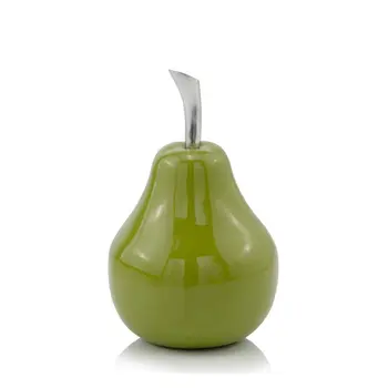 7" Green Aluminum Decorative Pear Tabletop Sculpture