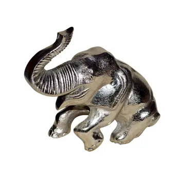 8" Silver Aluminum Elephant Tabletop Sculpture