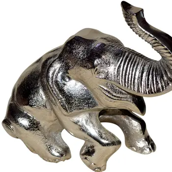 8" Silver Aluminum Elephant Tabletop Sculpture