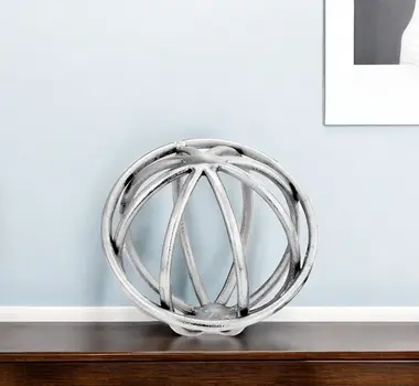 7" Silver Cast Iron Decorative Orb Tabletop Sculpture