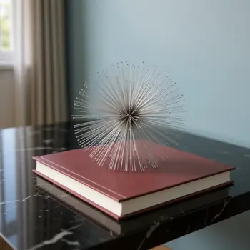 6" Silver Iron Decorative Urchin Spiky Sphere Tabletop Sculpture