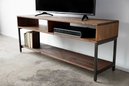 60" Brown Solid Wood Open Shelving TV Stand