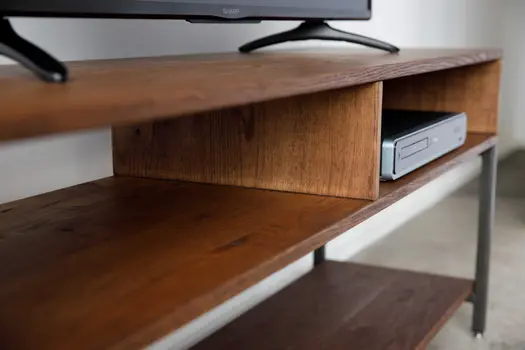 60" Brown Solid Wood Open Shelving TV Stand