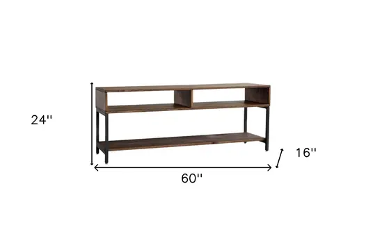 60" Brown Solid Wood Open Shelving TV Stand