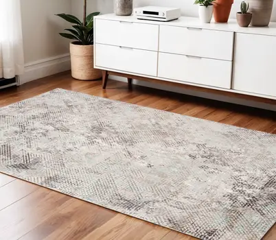 4' X 6' Ivory Black And Gray Abstract Handmade Area Rug