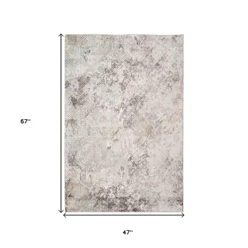 4' X 6' Ivory Black And Gray Abstract Handmade Area Rug