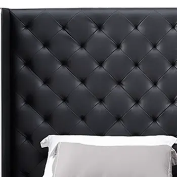 Black Tufted Faux Leather King Bed Frame