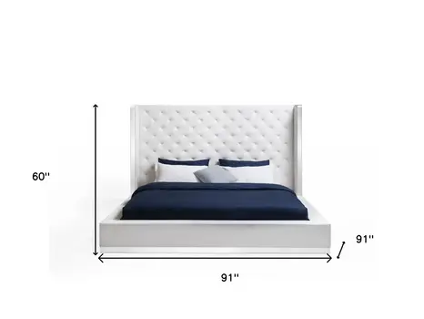 White Tufted Faux Leather King Bed Frame