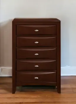 32" Espresso Solid Wood Five Drawer Chest