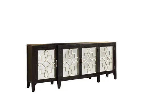 72" Black And Silver Mirrored Solid Wood Distressed Solid Console Table