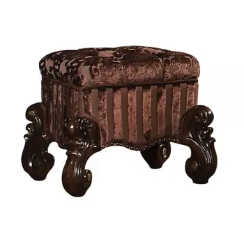 22" Chocolate Fabric Damask Footstool