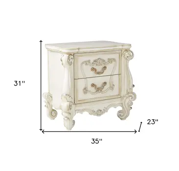 31" White Wood Two Drawer Nightstand