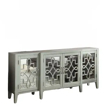 72" Gray And Silver Mirrored Wood Distressed Solid Console Table