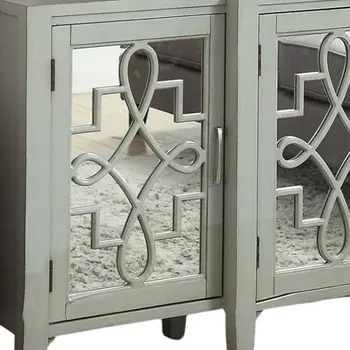 72" Gray And Silver Mirrored Wood Distressed Solid Console Table