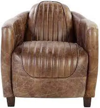 29" Brown Faux Leather Distressed Barrel Chair