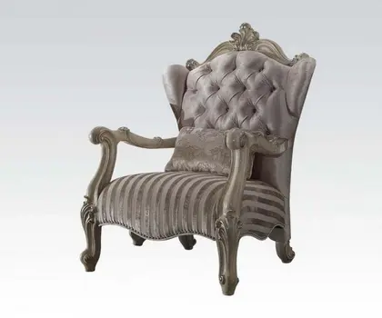 33" Ivory and Pearl Velvet Striped Tufted Wingback Chair And Toss Pillow