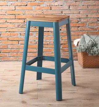 30" Wood Brown And Green Solid Wood And Metal Counter Height Bar Chair