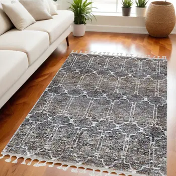 5' X 8' Gray and Ivory Geometric Area Rug