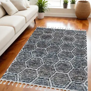 5' X 8' Gray and Ivory Geometric Area Rug