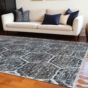 9' X 13' Gray Geometric Area Rug