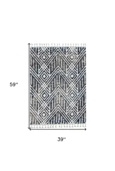 3' X 5' Gray And Ivory Geometric Area Rug