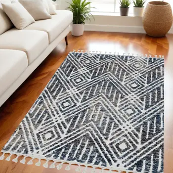 5' X 8' Gray and Ivory Geometric Area Rug