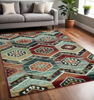 5' X 8' Red Aztec Diamond Area Rug